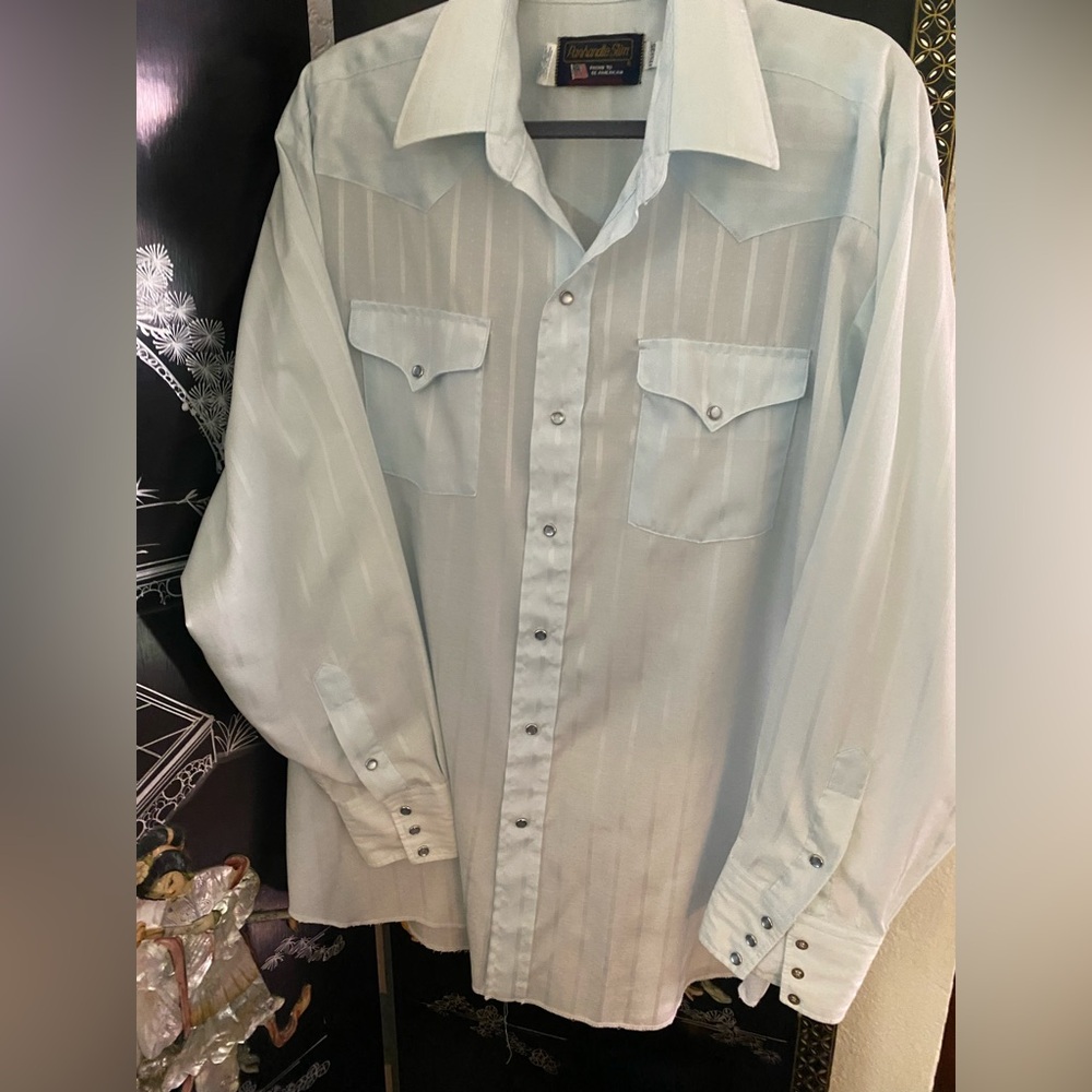 Vintage Panhandle Slim Light Blue Western Button-Down Shirt